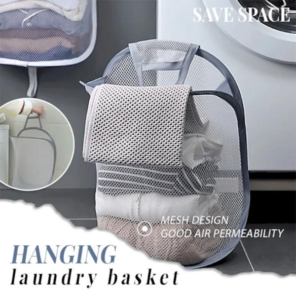 Hanging Laundry Hamper, Foldable, Wall Mounted, Mesh Bathroom Laundry Basket, Visible, Large Open Top, Easy Access for Room, Grey Gray
