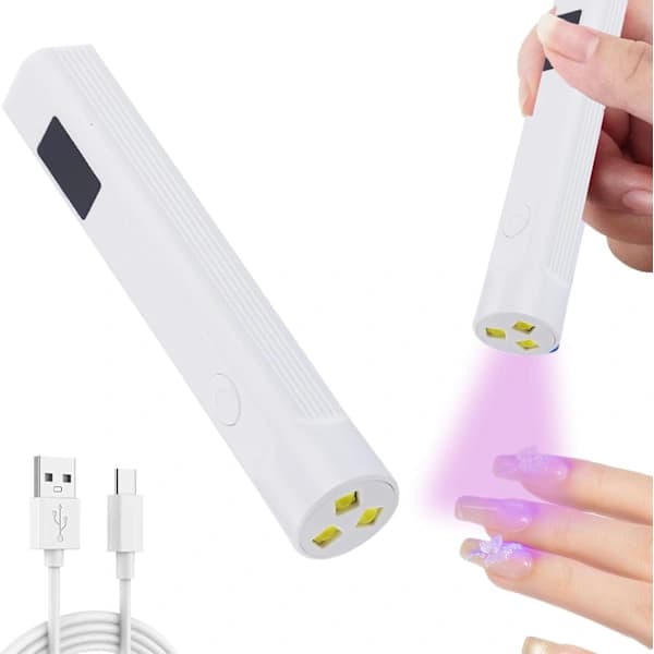 Mini UV Nail Lamp with 3 Timer Settings, USB Rechargeable, LED Display, Portable, for Quick Drying and Home Manicure (White) White