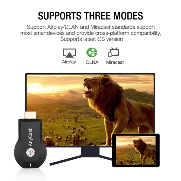 AnyCast M12 Plus WiFi-mottaker Airplay Display Miracast HDMI-TV Sort 1stk