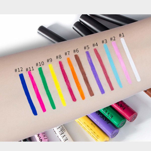 Matt flytande eyeliner, högpigmenterad glitter Färgglad varaktig vattentät eyeliner set, 12 färger eyeliner lätt att bära