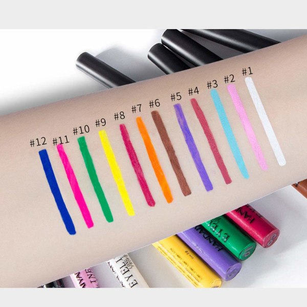 Matta flytande eyeliner, högpigmenterad glitter Färgglad långvarig vattentät eyeliner set, 12 färger eyeliner lätt att bära