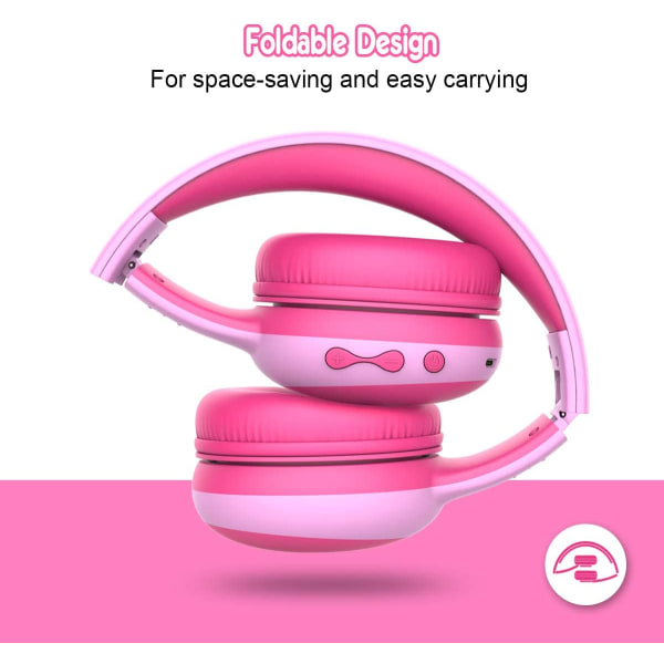 Bluetooth-hörlurar för barn med 85 dB begränsad volym, trådlösa Bluetooth-hörlurar för barn - rosa szq