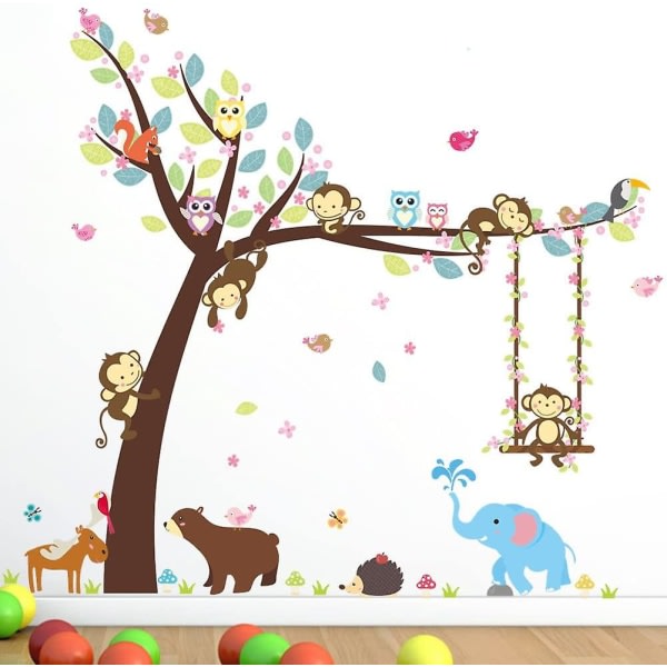 Tecknad Monkey Tree Jungle Animal Theme Wall Art Sticker Wall