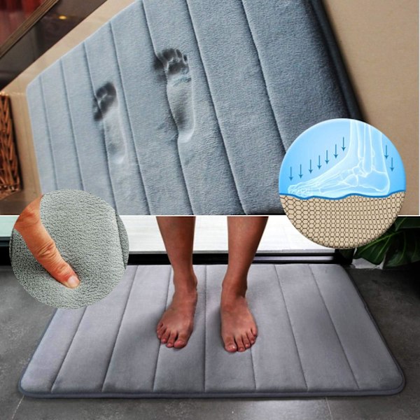 Badrumsmatta i memory foam, halkfri, absorberande, supermysig, sammetslen, supervattenabsorberande, tjock, grå Grå Grey Grey 20 X 32 inches