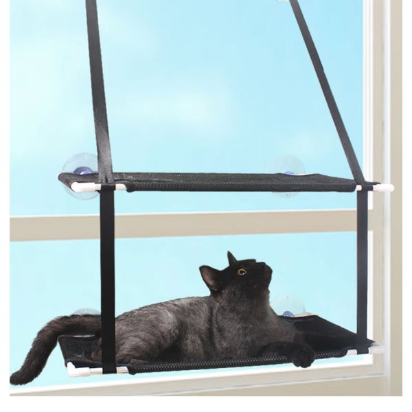 Grå katthängmatta, kattvindusmatta, kattevindu med knappsugkoppar, kattsäte for solbad, lagringsplass Lätt å installere 50 LB CDQ