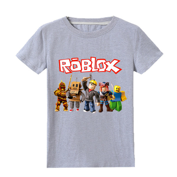 ROBLOX Tecknad Karaktär Print Barn Pojke Kortärmad T-shirt Grå 120cm