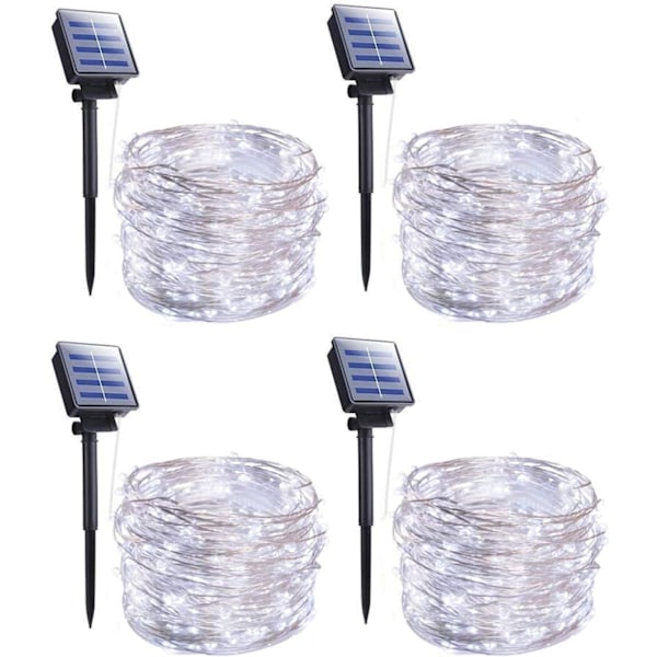 Solcellsdrivna utomhusljusslingor, 4-pack 22m 800 LED Solcellsljusslingor med 8 ljuslägen Vattentät dekoration Koppartrådslampor för uteplats Pure White4