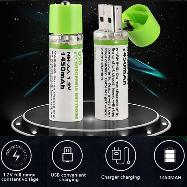 CDQ 1,2V AA oppladningsbart batteri 1450mWh USB Li-ion batteri