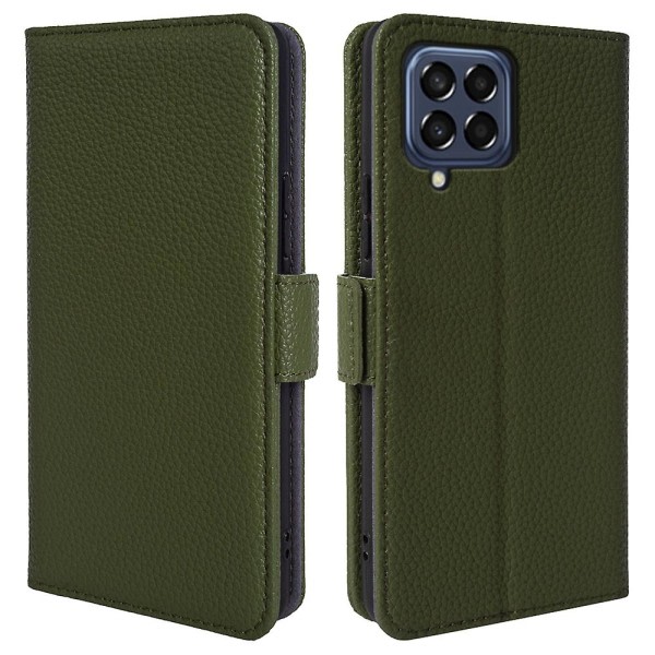 För Samsung Galaxy M33 5g (global version) Cover i äkta kohudsläder Litchi Texture Stand phone case Grön