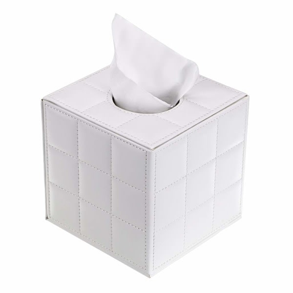 PU Läder Hushållskontor rektangulär silkespappershållare Box Servetthållare（vit）