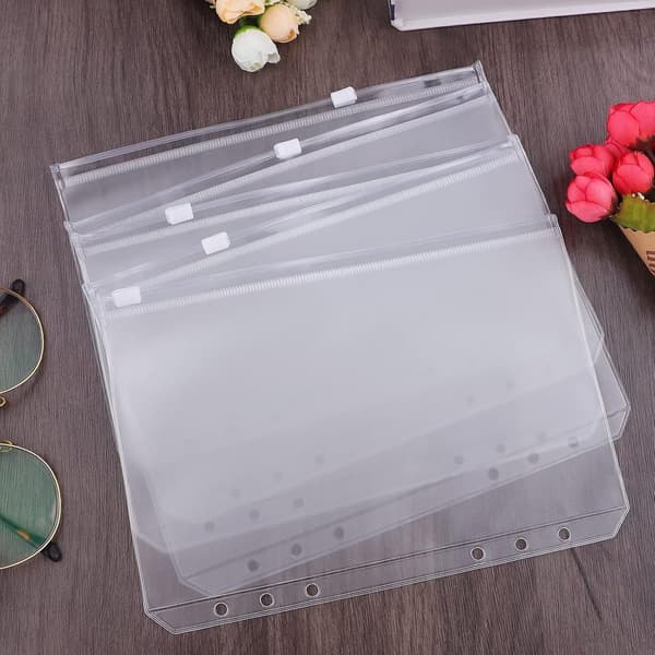 A5 Zipper Pockets 18 pcs - 21x15 cm - Transparent PVC - Waterproof - For 6-Ring Binders - Document Storage