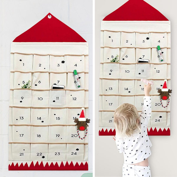 2023 Stof Adventskalender - Hængende med lommer, Jule Nedtællingsdekoration Style 1