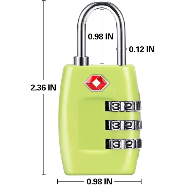 Bagagelås (4-pakning) - 3-siffriga kombinasjonslås - Godkänt reselås for resväskor og bagasje (Grön1)