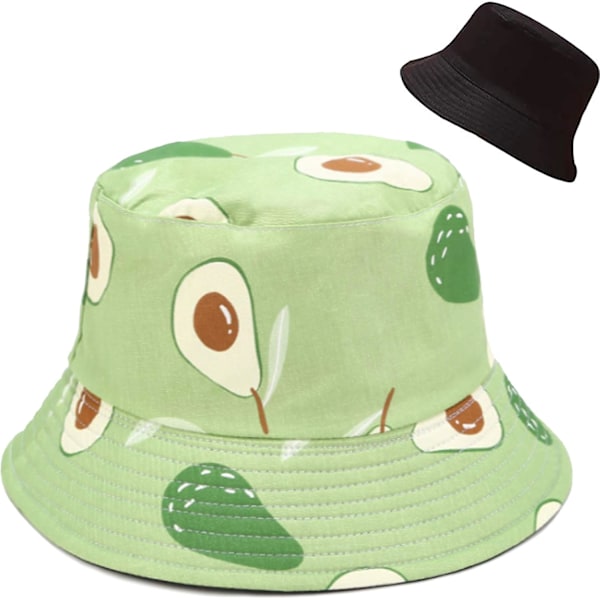 Söt bucket hat strandfiskarhattar för kvinnor, vändbar dubbelsidig användning Avocado
