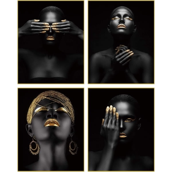Afroamerikansk väggkonstmålning Svart kvinde Mode Pop Guld