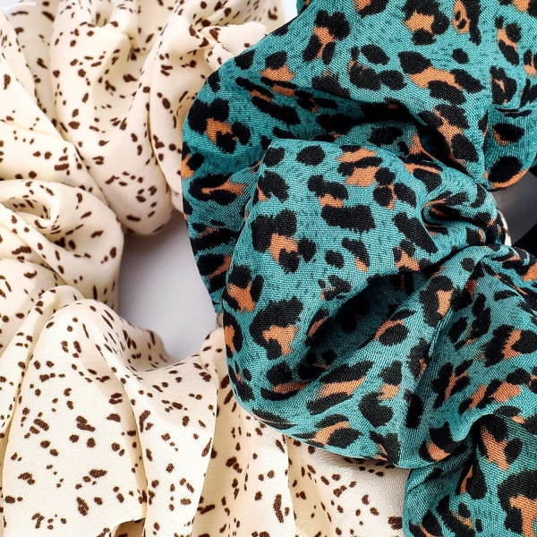 För tjockt hår Stort satänghår Scrunchy Chiffong Fluffigt Cheetah hårrep Jumbo hår Scrunchies Oversized Scrunchies 3-pack