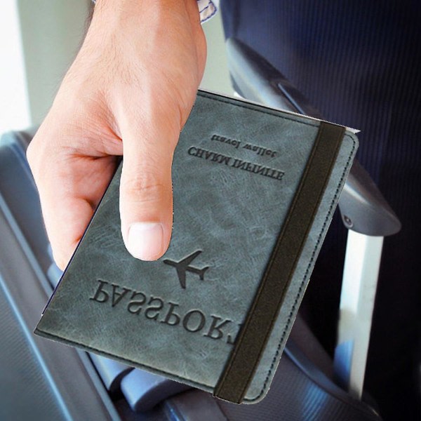 Deksel, Pu-läder etui Organizer for pass, kreditkort, boardingkort (plånbok+tagg) blå 13,7*10,5cm