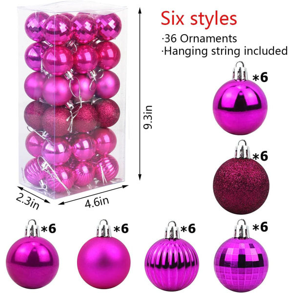 Julkula Sprickbeständig Julgransdekoration Jul 1,6\" (4cm) 36-delat set (rosröd julkula) Juldekorationer