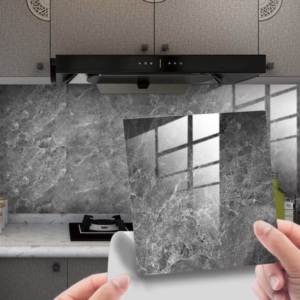 Tile Stickers 10 pcs - 15x15 cm - Retro Marble Effect - Light Grey PVC - Self-adhesive, Waterproof - For Kitchen, Bathroom