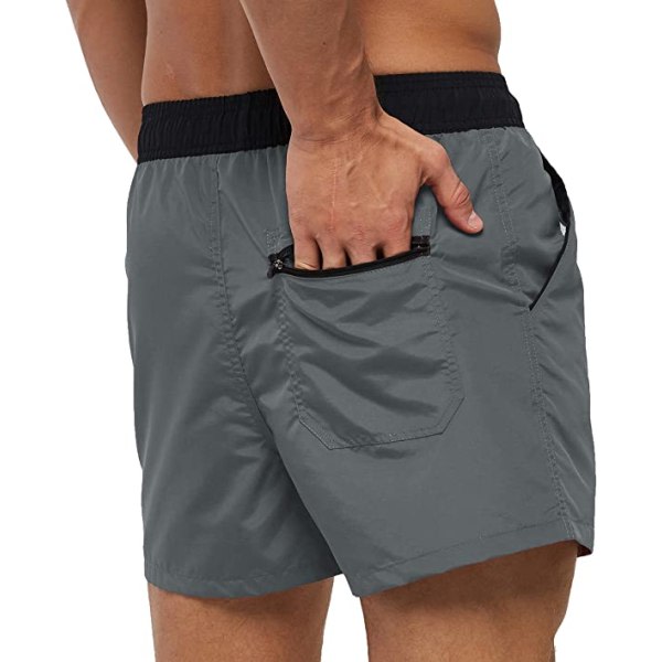 Snabbtorkande badbyxor för män i enfärgade sportshorts med dragkedja bak (grå) zdq
