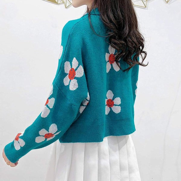CDQ VLOJELRY Blomma långärmad kort kofta för kvinnor Casual Lös Light Blue One Size