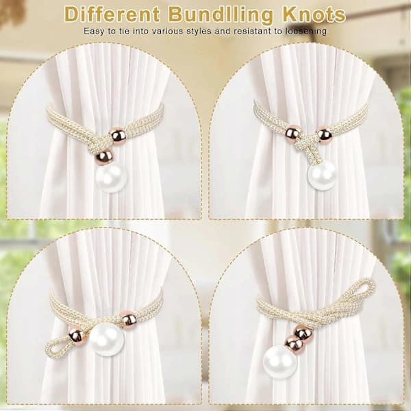 Beaded Curtain Tiebacks, 4-Pack, Adjustable to Beautify Home and Office Decor -FA-