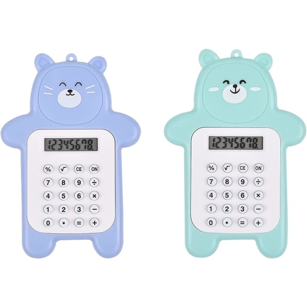 2-pack liten 8-siffrig display miniräknare för nybörjare Bärbar tecknad björn stil miniräknare