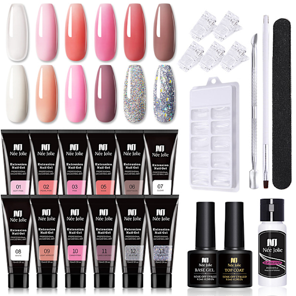 Nagelförlängningsgelset Naglar Nagelkit Nagelfärgsgel med toppbaslack Naglar Set/Kit Nagelmanikyr Salongset F