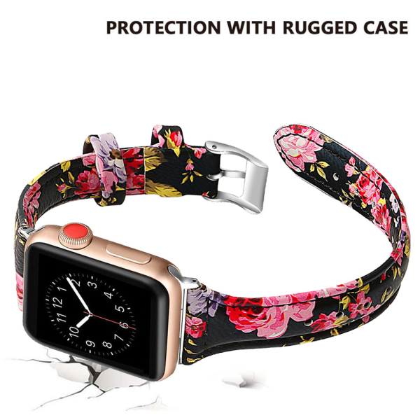 CDQ Läderband som är kompatibla med Apple Watch 38mm-40mm /42mm-44mm, 38-40mm Pink flower