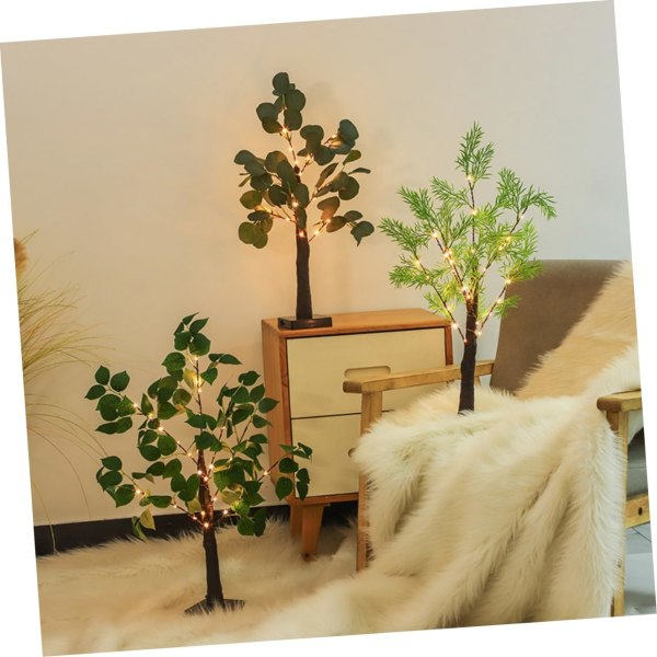 String Bordsskiva Dekor Artificiell Bonsai Tree Mini Dekor Bonsai Tree Nattlampa Vit Björk med lampor USB Nattlampa