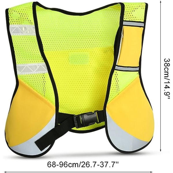 Heijastava juoksuliivi, monitoiminen Night Vision Mesh -liivi taskulla pyöräilyyn, yöjuoksuun, maratoniin (keltainen)