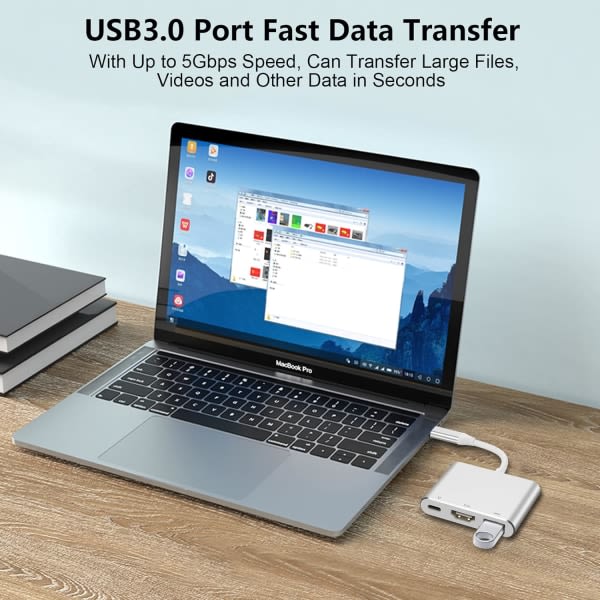 USB C til HDMI USB C-adapter med 4K HDMI-udgang USB 3.0-port og
