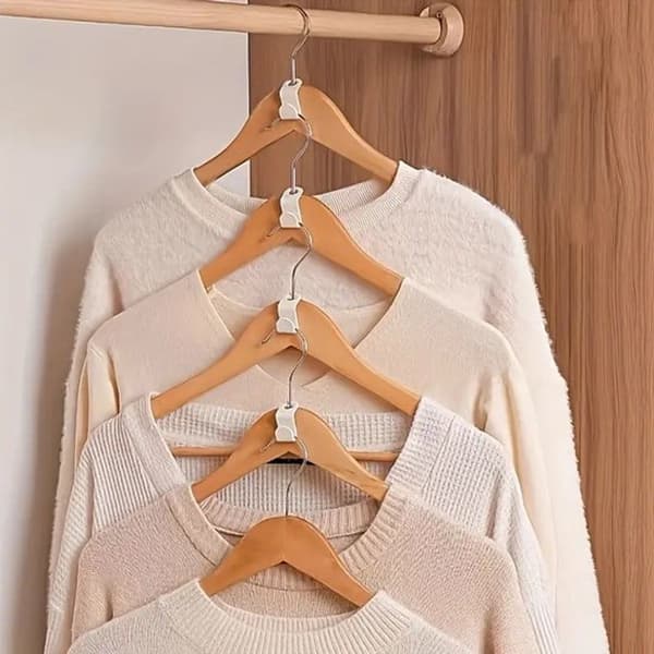 Clothes Hooks 50-pack - White Plastic - Cascade Hanging - Hanger Extension Clips - Space Saving for Wardrobe