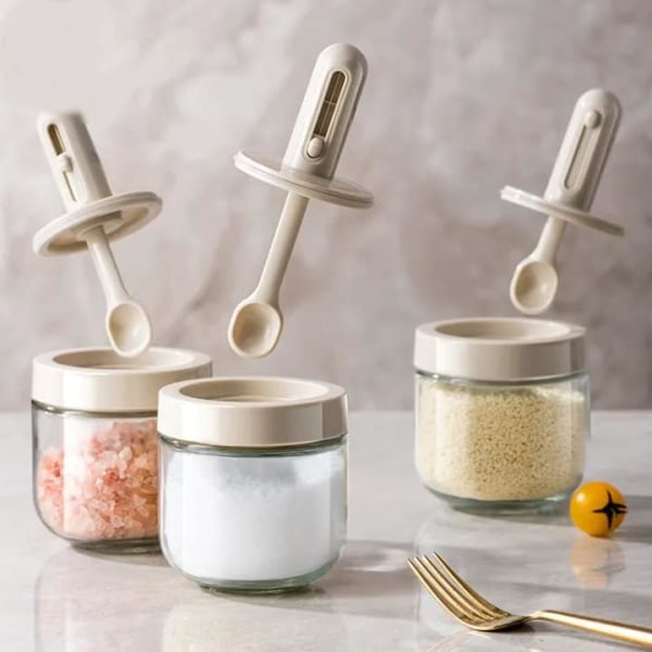 Ny tilpasset mini expanderbar kryddflaska glas sockersalt- og pepparbeholder med stående sked