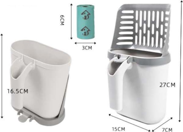 Kattsandsspade med uppsamlingsbricka - Rengör kattsand - Ergonomisk - Med 8 rullar avfallspåsar ...