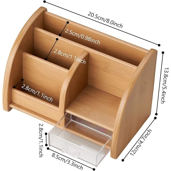 CDQ Skrivbordsarrangör i trä, multifunktionell och snygg med transparent förvaring av pappersvaror