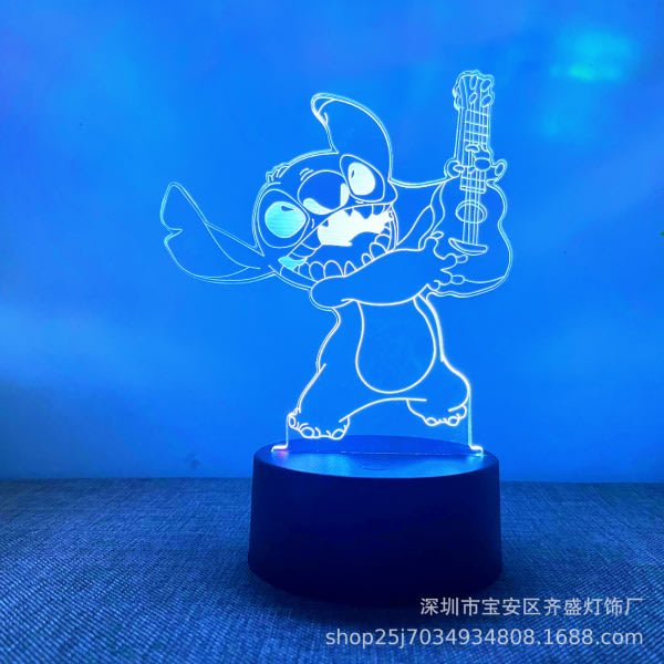 Cartoon Kawaii Stitch Lilo and Stitch Anime Character 3D Optical Illusion LED Sovrumsdekor Sovbordslampe med fjernkontrol 7 farver