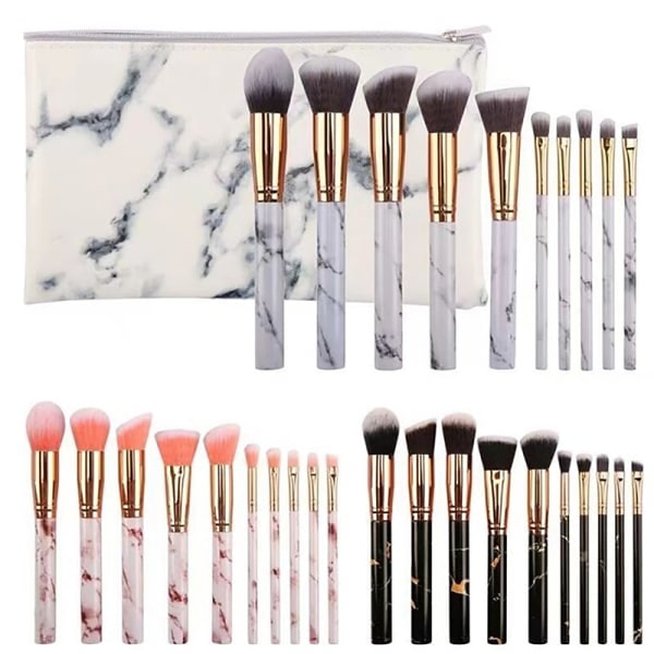 10-delt makeupbørste sæt blush foundation øjenskygge concealer sort one size