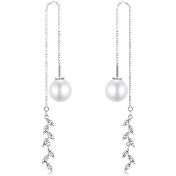 CDQ 925 Sterling Silver Pearl Threader örhängen för kvinnor flickor