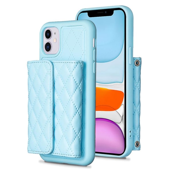 Bf23-stil korthållare Telefonveske For Iphone 11, Pu Läder+tpu Kickstand Cover Blue