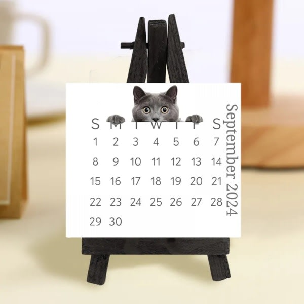 2024 Peeking Cat-skrivbordskalender, tecknad-kalenteri Kreativa skrivbordsdekorationer Bärbara små skrivbordskalender Månadskalender Vändkalender
