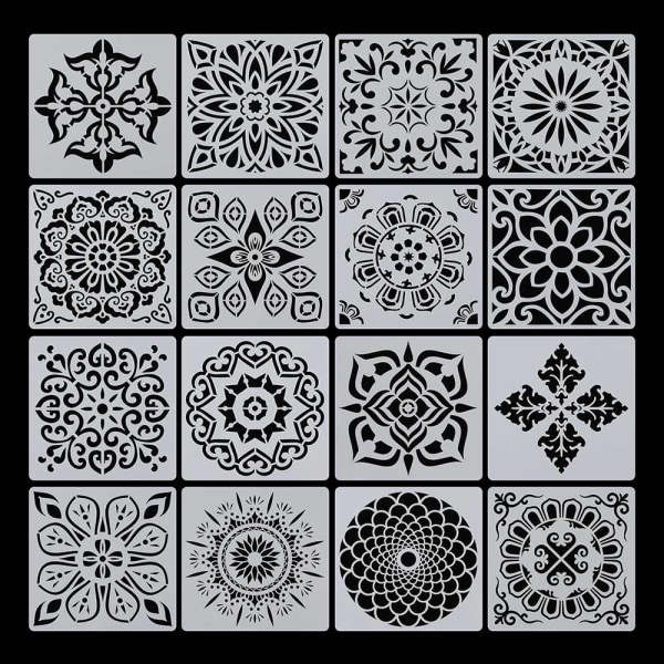 16 kpl/setti Kerrosteltava Stencil Scrapbooking Mandala Apulaite