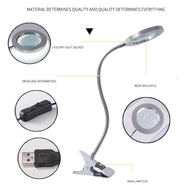 Förstoringslampa med klämma Förstoringslampa med USB-drevet hobbyreparation szq