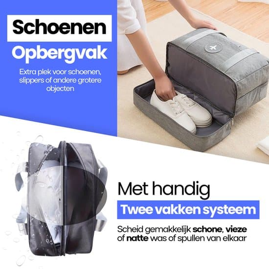 40x30x20 cm reisebag med 5 rom og vanntett fôr, lettvekts polyester under-sete-bag for flyreiser, grå