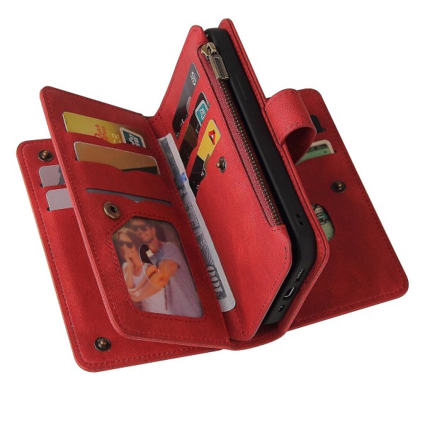 Kompatibel med Iphone 12 Pro - etui Plånbok Flip-korthållare Pu Läder Magnetisk deksel - Röd null ingen