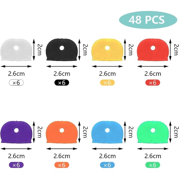 CDQ 48 stk. nøglebeskyttelse fleksibel cover gummilås, 8 farver til nem identifikation af nøgler