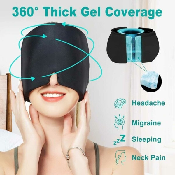 Migrenehette - Hodepinehette mot migrene - Kjølende øyemaske svart black one size black one size