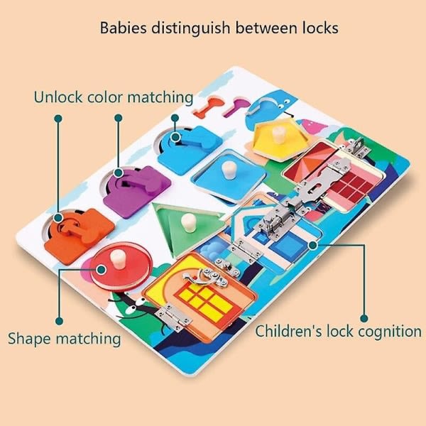 Pædagogisk leksakslås og spærrar Aktivitetsstavla Barns hjärnspel Trätillverkat| null ingen