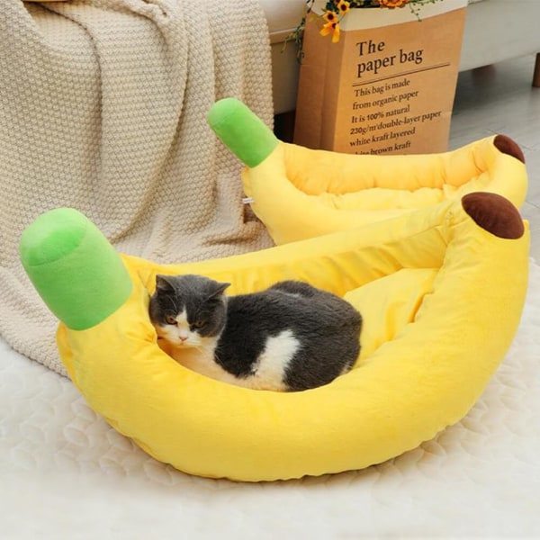 Kreativ fluffig bananbåd katteseng banan husdjursseng blød og behagelig hund og kat vinterhusmadras kæledyrsmaterial hvalpe og killinger