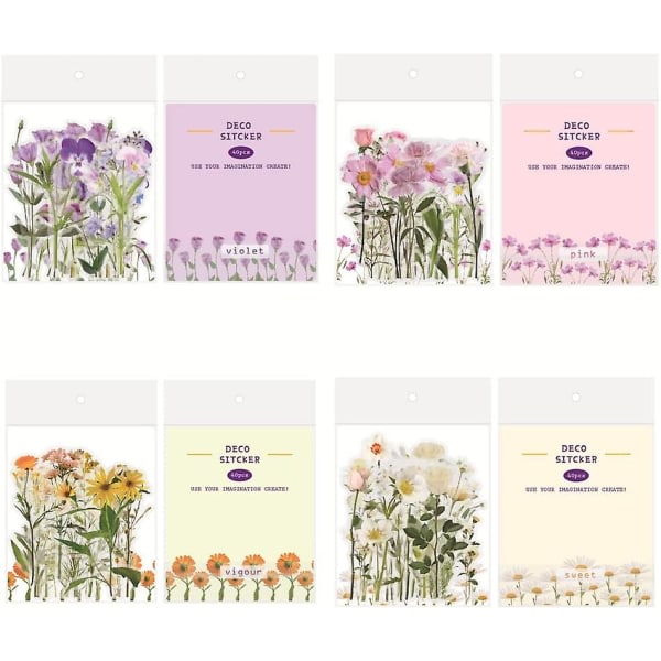 CDQ 160 stykken Flower Scrapbook Stickers, Vintage Flower Stickers, Plant Stickers, 80 forskellige blomster